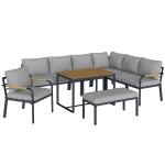 Outsunny 7 Seater Garden Furniture Set, Metal Garden Sofa Set with Cushions, Outdoor Furniture Conversation Sets, Light Grey
