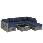 Outsunny 8 Pieces PE Rattan Corner Sofa Set, Outdoor Garden Furniture Set, Patio Wicker Sofa Seater w/ Cushion, Dark Blue