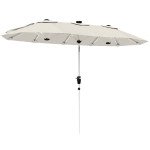 Outsunny 3 m Double-Sided Garden Parasol with LED Solar Lights, Outdoor Extra Large Sun Umbrella with Crank Handle, Cream White