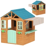 AIYAPLAY Outdoor kinderspeelhuis met verkoopkraam plantenbak krijtbord doelkleed 4 ballen 142 x 120 x 141,5 cm Meerkleurig