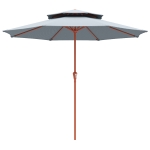 Outsunny 2.7 m Garden Parasol with Double Top Outdoor Market Table Umbrella with Crank System, Light Grey