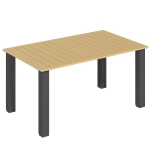 Outsunny Garden Dining Table for 6 with Parasol Hole, Rectangle Outdoor Garden Table with Slatted Metal Top, Steel Frame, Brown