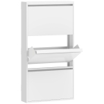 HOMCOM Metall-Schuhschrank mit 3 Klappfächern, schlanker Schuhschrank, wandmontiert, für 6 Paar Schuhe, Weiß