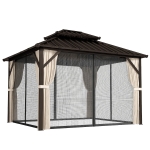 Outsunny 3x3 m Hardtop Gazebo Canopy with UPF50+ Double Galvanised Steel Roof, Aluminium Garden Gazebo Permanent Pavilion, Brown