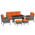 Outsunny 6 Pieces Rattan Garden Furniture Set with Dining Table and Cushions, Orange