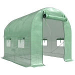 Outsunny Walk-In Garden Polytunnel Greenhouse with Steel Frame, PE Cover, Roll-Up Door and 4 Windows, 2.5 x 2m, Green