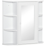 HOMCOM Specchio Bagno Contenitore con 6 Ripiani Aperti e 2 Chiusi, 66x17x63 cm Mobile Bagno con Specchio, Mobilettto da Parete in Vetro, Bianco