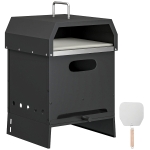 Outsunny 3-in-1 Outdoor Pizzaofen Holzbefeuert Pizza Ofen 2 Ebene Backofen mit Pizzastein Griffen Pizzaschaufel