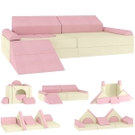 AIYAPLAY Kids Play Sofa, 12 Pieces Foam Modular Soft Play Set for Playroom, Children Convertible Sofa for Boys and Girls, Pink