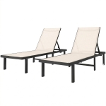 Outsunny Conjunto de 2 Tumbonas Reclinables con Ruedas Respaldo Ajustable 4 Niveles Estructura de Aluminio Tela Textilene Beige