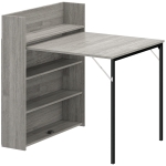 HOMCOM Kitchen Table, Folding Dining Table, with 4-Tier Shelves, Modern Drop-Leaf Table, Grey Wood Effect