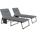 Outsunny 2er Set Sonnenliege klappbar Gartenliege mit Kopfkissen 5-Fach höhenverstellbarer Rückenlehne Seitentasche Dunkelgrau