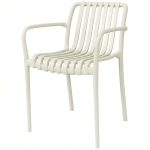Outsunny Lot de 4 chaises de jardin Chaises de terrasse empilables design à lattes Accoudoirs, Ergonomiques Blanc crème