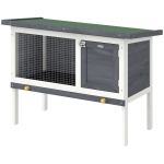PawHut Clapier Lapin Extérieur en Bois, avec Toit Ouvrable en Asphalt et Plateau Coulissant, Design Surélevé, 90x45x65cm, Gris