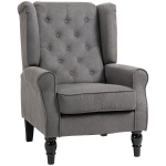 HOMCOM Wingback Accent Chair, Snow Flannel Armchair with Thick Spring Cushion, High Back, Solid Wood Legs, Retro Button Tufted Reading Chair for Living Room, Bedroom, Dark Grey