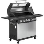 Outsunny 6+1 Burner Gas BBQ Grill, Outdoor Barbecue Trolley with Wheels, Warming Rack, Thermometer, Bottle Opener, Silver Tone