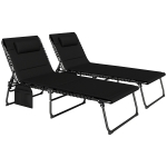 Outsunny 2er Set Sonnenliege klappbar Gartenliege mit Kopfkissen 5-Fach höhenverstellbarer Rückenlehne Seitentasche Schwarz