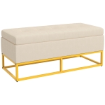 HOMCOM Sitzbank mit Stauraum, dekorative Knopfheftung, Flanelloptik, goldfarbene Stahlbeine, 110 x 47 x 46,5 cm
