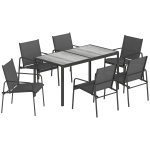 Outsunny Gartenmöbel Set Sitzgruppe 150 x 80cm Tisch mit 6 Atmungsaktiven Stühlen Holzoptik Stahlrahmen Schwarz