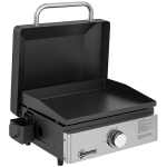 Outsunny Grill Griddle, Portable Gas Plancha, 3.5 kW, Tabletop Gas BBQ with Grease Cup for Camping Picnic Patios, Black