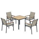 Outsunny Five-Piece Metal Dining Set, with Glass-Top Table - Khaki