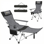 Outsunny Lot de 2 chaises de camping pliante inclinable avec repose-pieds, sac de rangement, porte-gobelet et appui-tête, gris