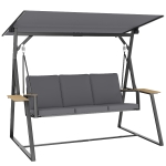 Outsunny 3-Sitzer Gartenschaukel mit verstellbarem Dach, Kissen und Getränkeablagen, 360 kg Tragkraft, Grau