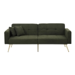Divano letto con funzione letto, schienale regolabile, gambe dorate, rivestimento in sherpa, 175x64x72 cm, Verde