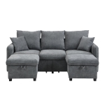 Divano angolare a U, con vano contenitore, pouf incluso, rivestimento in chenille, 188x186x86 cm, Grigio scuro