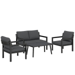 Outsunny 4 Seater Rattan Garden Furniture Set with 2 Armchairs, Loveseat, Coffee Table, Garden Sofa Set with Cushions, Dark Grey