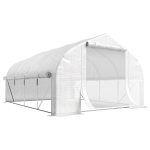Outsunny Estufa Tipo Túnel 395x300x200 cm com Porta de Malha e 8 Janelas Estufa de Jardim com Cobertura de PE Branco