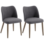 HOMCOM Dining Chairs Set of 2, Linen Upholstered Kitchen Chairs with Padded Seat, Curved Backrest, Rubberwood Legs, Dark Grey