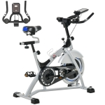 HOMCOM Cyclette da Casa con Resistenza Magnetica, Fitness Cyclette da Camera Professionale con Manubrio e Sella Regolabile, Monitor LCD e Volano 15kg, Supporto Fino a 180kg, Argento Nero