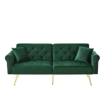Divano letto 2 posti, rivestimento in velluto, piedi dorati, 173x75x70 cm, Verde