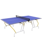SPORTNOW Stół do tenisa stołowego, składany, w zestawie 2 rakietki, 3 piłeczki, siatka, do wnętrz, metalowa konstrukcja, 274x152x76 cm, niebieski