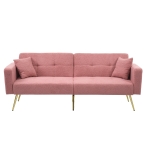 Divano letto con funzione letto, schienale regolabile, gambe dorate, rivestimento in sherpa, 175x64x72 cm, Rosa