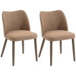 HOMCOM Dining Chairs Set of 2, Linen Upholstered Kitchen Chairs with Padded Seat, Curved Backrest, Rubberwood Legs, Brown