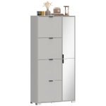 HOMCOM Armoire à chaussures avec miroir, 4 tiroirs abattants, armoire d'entrée, Gris