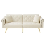 Divano letto 2 posti, rivestimento in velluto, piedi dorati, 173x75x70 cm, Beige