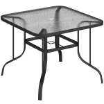 Outsunny Masă de grădină pătrată pentru 4 persoane cu blat din sticlă și orificiu pentru umbrelă Ø54 mm, negru