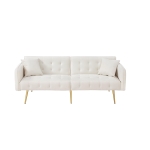 Divano-letto 2 posti, rivestimento in velluto, piedi dorati, 178x82x70 cm, Bianco