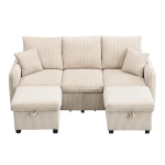 Divano angolare a U, con vano contenitore, pouf incluso, rivestimento in chenille, 188x186x86 cm, Beige