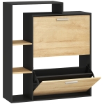 HOMCOM Mueble Zapatero: 2 Cajones Abatibles, Estantes, Negro y Madera Natural.