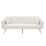 Divano letto con funzione letto, schienale regolabile, gambe dorate, rivestimento in sherpa, 175x64x72 cm, Bianco
