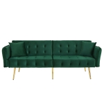 Divano-letto 2 posti, rivestimento in velluto, piedi dorati, 178x82x70 cm, Verde