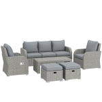 Outsunny Six-piece Rattan Garden Furniture Set with Reclining Armchairs - Dark Grey
