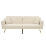 Divano letto con funzione letto, schienale regolabile, gambe dorate, rivestimento in sherpa, 175x64x72 cm, Beige