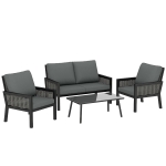 Outsunny 4 Seater Rattan Garden Furniture Set with 2 Armchairs, Loveseat, Coffee Table, Garden Sofa Set with Cushions, Dark Grey