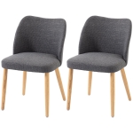 HOMCOM Lot de 2 Chaises de Cuisine Nordiques Rembourrées Tissu Type Lin Dossier Incurvé Assise Rembourrée Pieds en Bois Gris Clair