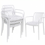 Outsunny Conjunto de 4 Cadeiras de Jardim Exterior Empilháveis de PP com Encosto Curvado Assento com Ripas 55x58,5x81,5 cm Branco